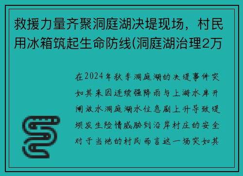 救援力量齐聚洞庭湖决堤现场，村民用冰箱筑起生命防线(洞庭湖治理2万亿)